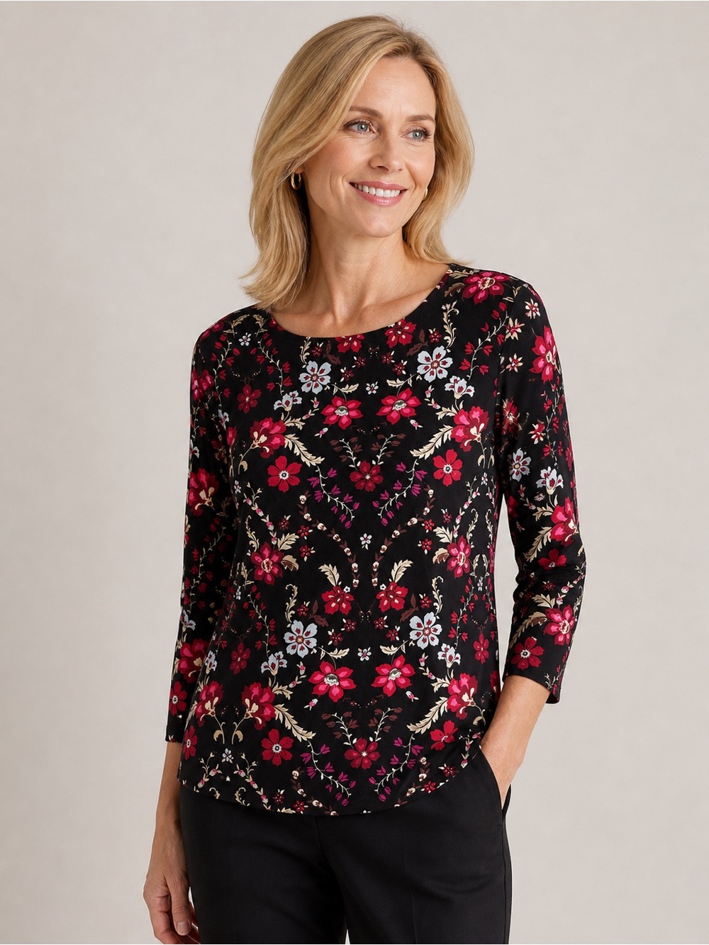 New Ann Taylor Factory Rayon Floral Top 3/4 Sleeve Boatneck garden Stretch